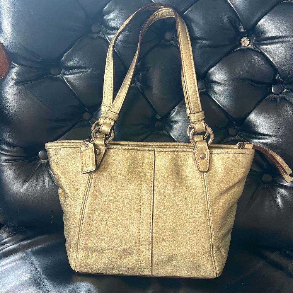 Vintage Coach Leah Metalic Gold Leather Mini Tote - Picture 4 of 11